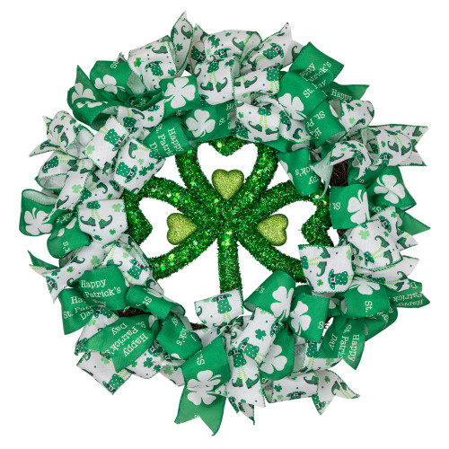 Shamrocks and Ribbons St. Patrick's Day Wreath, 24-Inch, Unlit - IMAGE 1