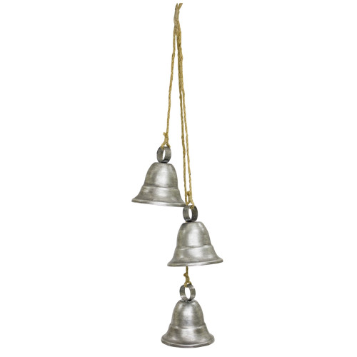 3-Bells on Rope Hanging Decoration - 14.75" - Silver - Set of 2 - IMAGE 1