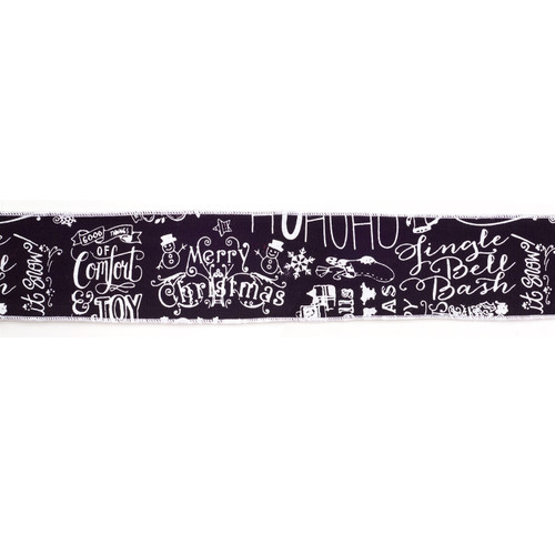 "Merry Christmas" Wired Craft Ribbon - 4" x 20 Yards - Black and White - IMAGE 1