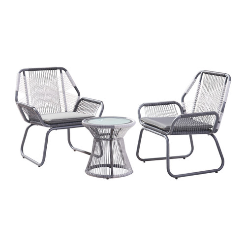 3-Piece Gray and White Wicker Outdoor Furniture Patio Chat Set - Gray Cushions - IMAGE 1