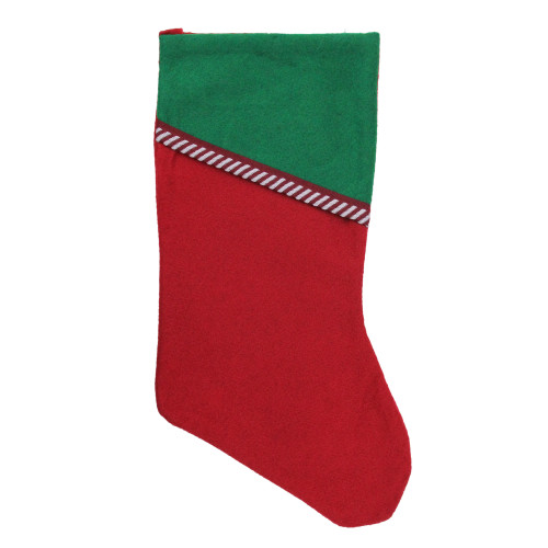 18" Red and Green Felt Christmas Stocking with Striped Trim - IMAGE 1