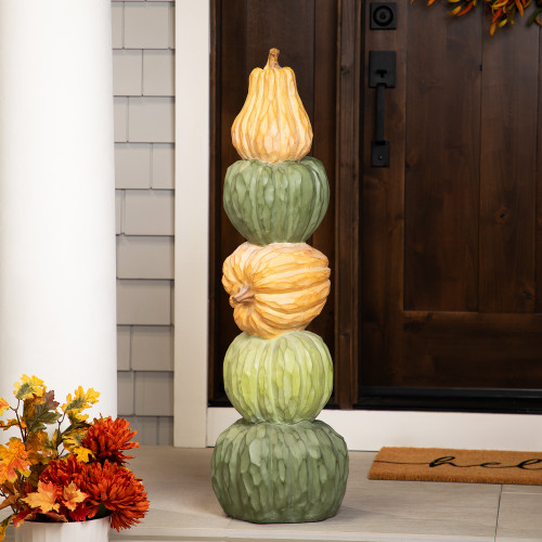 Carved Tri-Color Stacked Pumpkin Tower Fall Harvest Decoration - 42.5" - IMAGE 1
