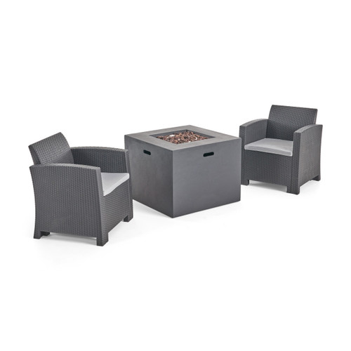 3pc Gray 2 Seater Outdoor Patio Chat Set with Fire Pit 31.25" - IMAGE 1