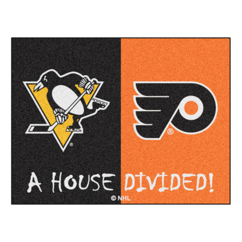 Black and Orange Penguins/Flyers Rectangular House Divided Mat 42.5" x 33.75" - IMAGE 1
