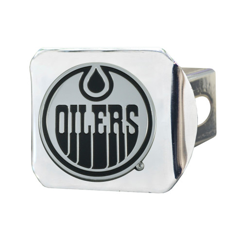 4" Stainless Steel and Black NHL Edmonton Oilers Hitch Cover - IMAGE 1