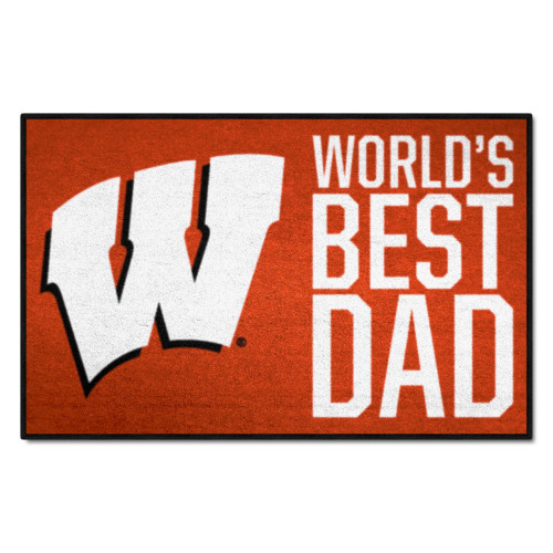 19" x 30" Red and White NCAA Badgers "WB Dad" Starter Door Mat - IMAGE 1
