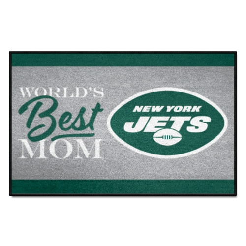 19" x 30" Green and White Contemporary NFL Jets Rectangular Mat - IMAGE 1