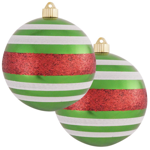 2ct Limeade and Red Striped Shatterproof Christmas Ball Ornament 6" (150mm) - IMAGE 1