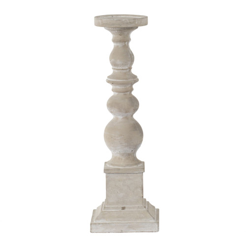 Ribbed Pedestal Cement Outdoor Pillar Candle Holder - 20" - IMAGE 1