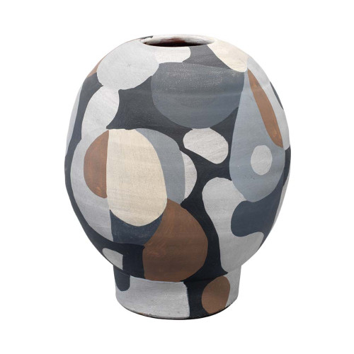 9.75" Gray, Brown, and Black Decorative Ceramic Pablo Short Vase - IMAGE 1