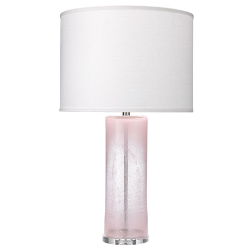 31" White and Blush Pink Decorative Glass Table Lamp with Large Drum Shade in Sea Salt Linen - IMAGE 1