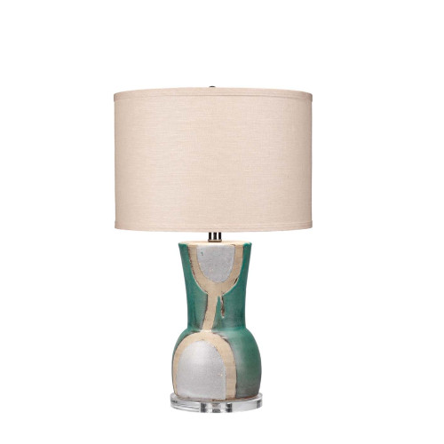 24" Natural Beige, Aqua Blue, and Gray Decorative Ceramic Estel Table Lamp - IMAGE 1