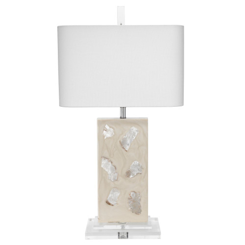 27.25" White and Brown Hand Crafted Round Table Lamp - IMAGE 1