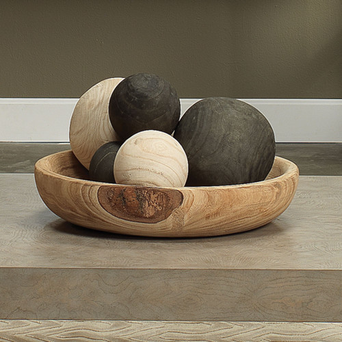 Large Hand Carved Wooden Bowl - 20.5" - Beige - IMAGE 1
