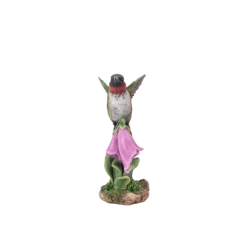 5.5” Hummingbird on Foxglove Outdoor Garden Statue - IMAGE 1