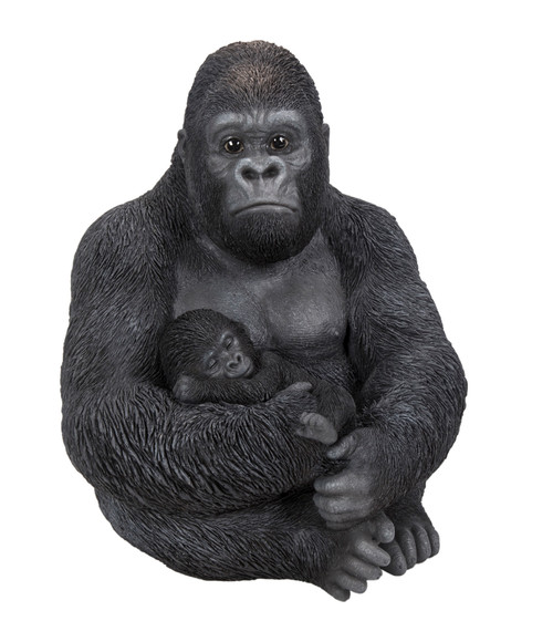15.75" Sitting Mother Gorilla with a Baby Outdoor Garden Statue - IMAGE 1