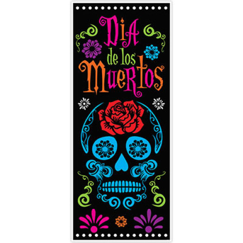 Set of 12 Black Day Of The Dead Door Cover 72" - IMAGE 1