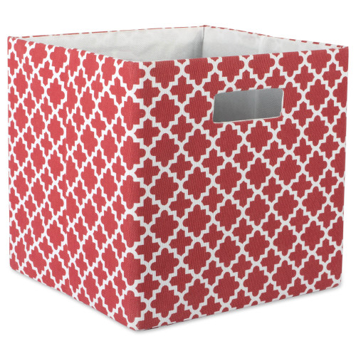 Rust Red Cube Storage Bin with Lattice Design 13" - IMAGE 1