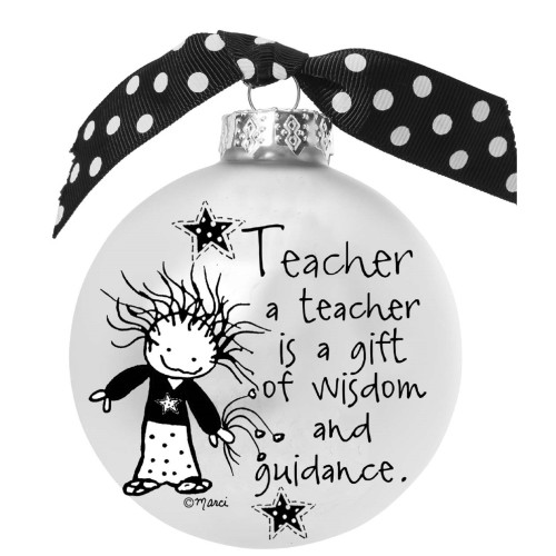 Matte Finish "Teacher" Print Christmas Ball Ornament - 2.75" (70mm) - White and Black - IMAGE 1