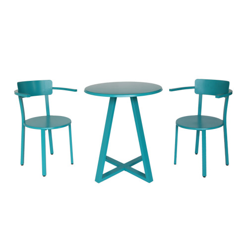 3-Piece Matte Teal Blue Finish Outdoor Furniture Patio Bistro Set - IMAGE 1