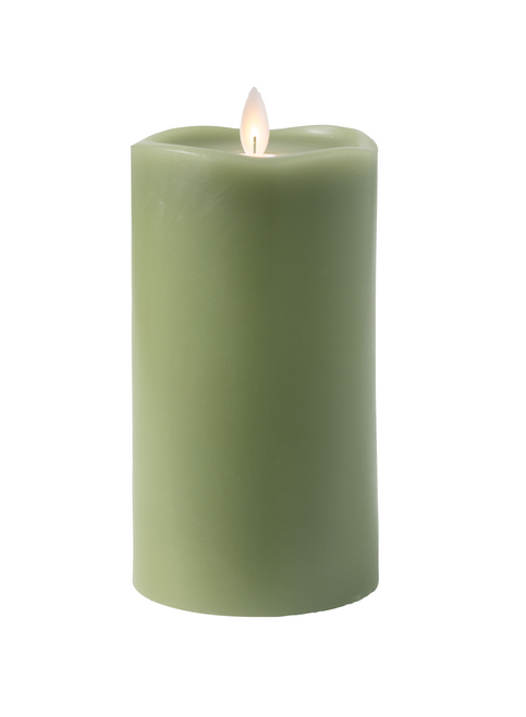 8" Sage Green Battery Operated Flameless LED Smooth Pillar Candle - IMAGE 1