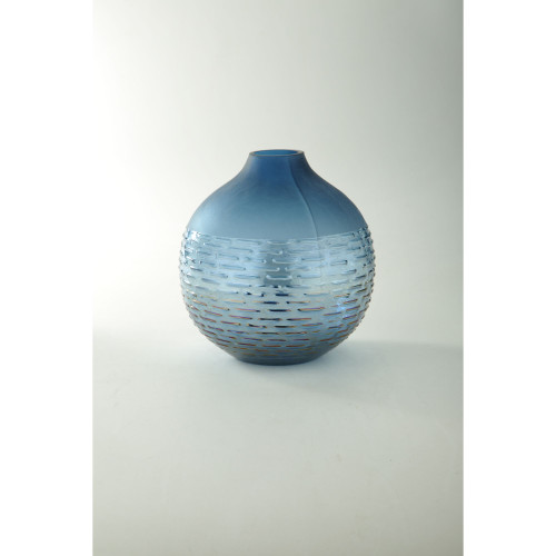 8.5" Opaque Blue Textured Hand Blown Glass Vase - IMAGE 1