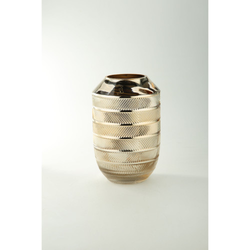 11” Gold Embossed Diagonal Striped Cylinder Glass Bud Vase - IMAGE 1