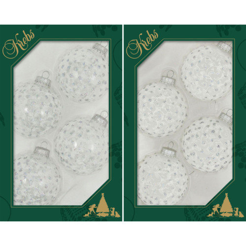 8ct Silver and Frost White Lace with Sparkles Christmas Ball Ornaments 2.5" (67mm) - IMAGE 1