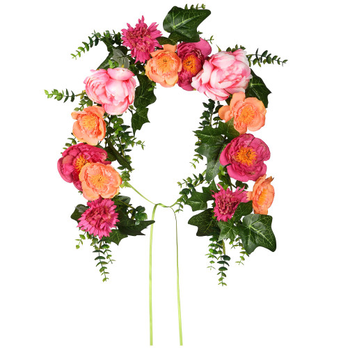 36" Pink and Peach Peony Spring Floral Artificial Mailbox Swag, Unlit - IMAGE 1