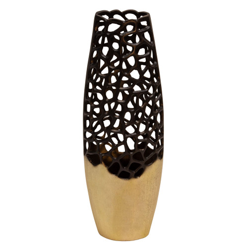 23.25" Black and Gold Cut-Out Two Tone Tabletop Vase - IMAGE 1