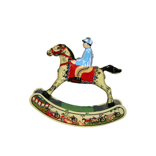 Horse with Jockey Collectible Key Wind Tin Toy - 5.5" - IMAGE 1
