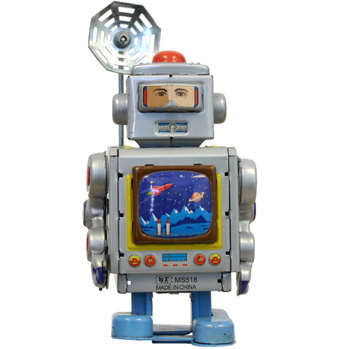 Old Fashioned Robot Collectible Wind-up Tin Toy - 4.75" - Silver - IMAGE 1