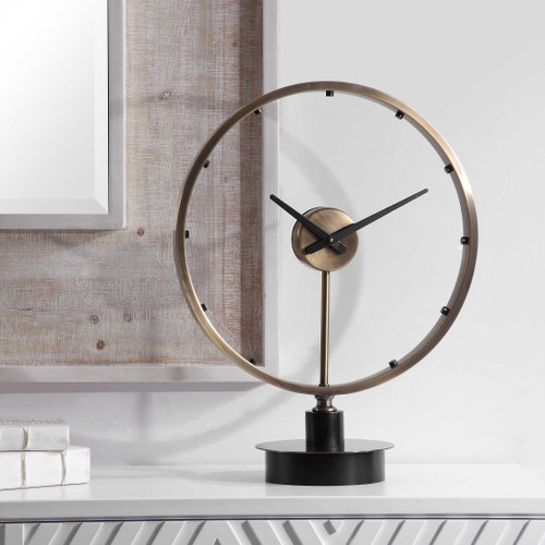 24" Black Modern Brushed Industrial Table Clock - IMAGE 1