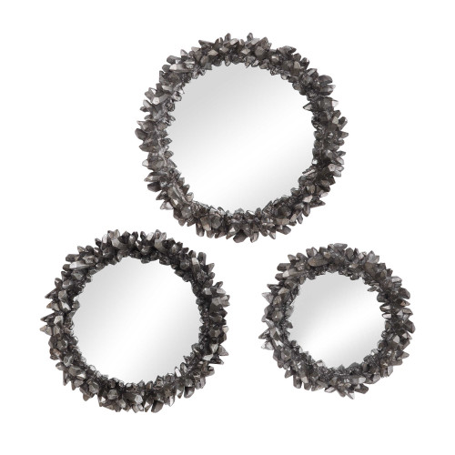 Set of 3 Gray and Clear Contemporary Round Wall Mirrors 16.5" - IMAGE 1