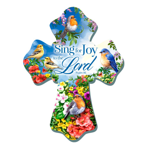 Sing For Joy to the Lord Floral Birds Wall Cross - 8" - IMAGE 1
