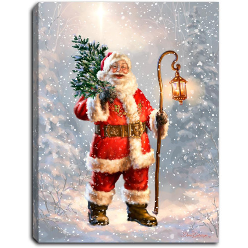 LED Lighted Father Christmas Tabletop Canvas Decoration - 8" - IMAGE 1