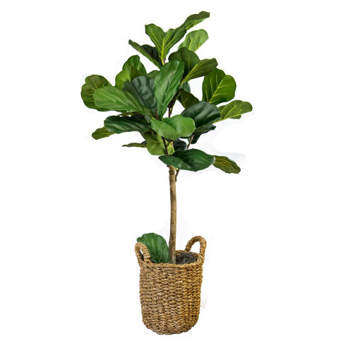 30" Green and Brown Fiddle Leaf Fig Artificial Tree in Basket - IMAGE 1