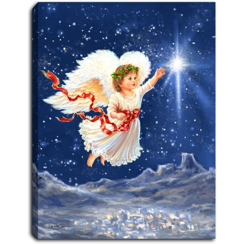 LED LIghted Star Angel Tabletop Christmas Canvas Decoration  - 8" - IMAGE 1