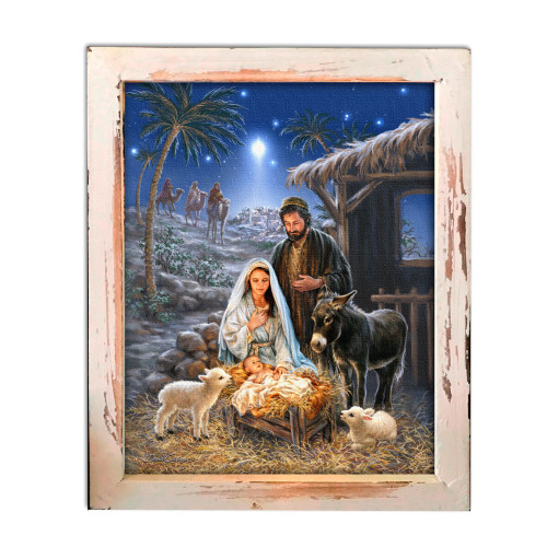 Blue and White A Savior is Born LED Lighted Rectangular Wall Art Decor 8" x 10" - IMAGE 1