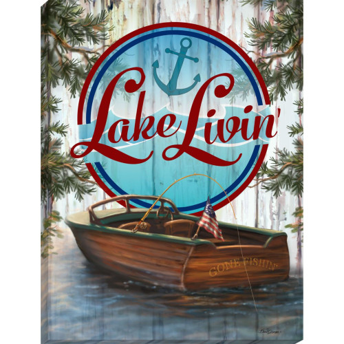Blue and Brown 'Lake Livin' Rectangular Canvas Wall Art Decor 14" x 10" - IMAGE 1