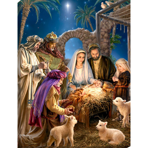 Purple and White The Nativity Birth of Jesus Canvas Rectangular Wall Art Decor 18" x 24" - IMAGE 1