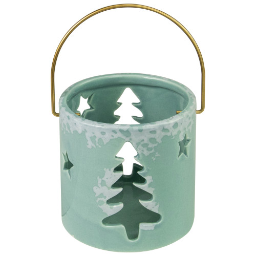 Christmas Tree and Star Cut Out Tea Light Candle Holder - 3.75" - Green - IMAGE 1
