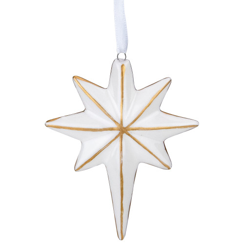 4" White and Gold Star Hanging Christmas Ornament - IMAGE 1