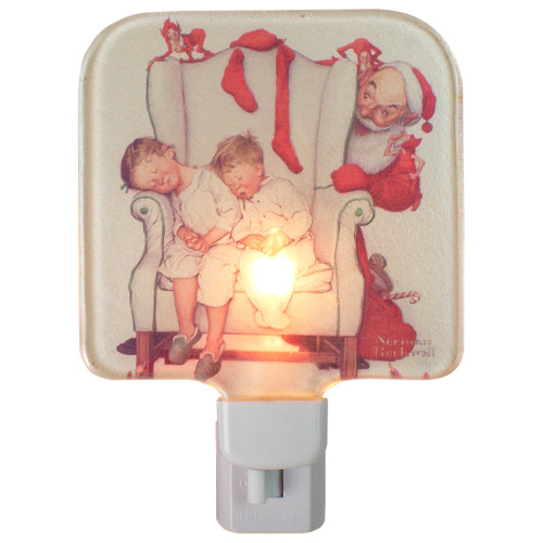 6" Norman Rockwell 'Santa Looking at Two Sleeping Children' Glass Christmas Night Light - IMAGE 1