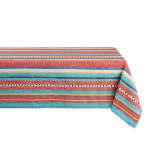 Verano Stripes Square Cotton Tablecloth - 52" - Red and Blue - IMAGE 1