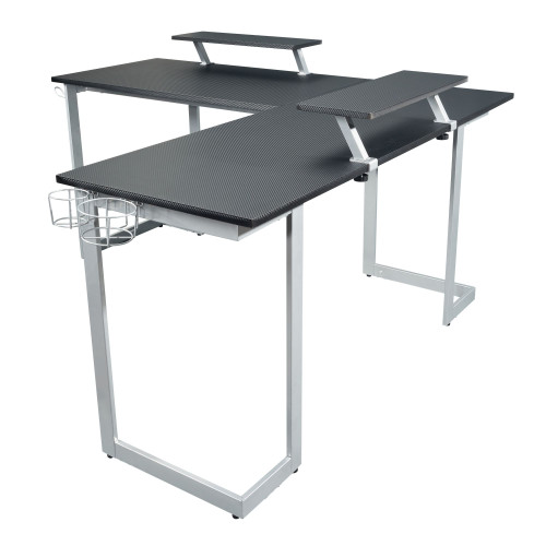 63" Black and White Unique Techni Sport Warrior L-Shaped Computer Gaming Desk - IMAGE 1