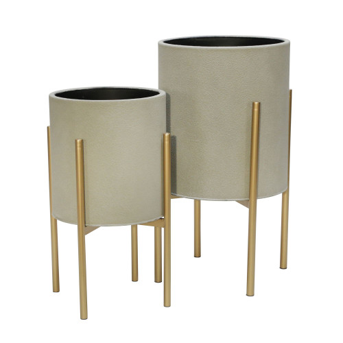 Solid Outdoor Planter on Stand - 23" - Gray and Gold - Set of 2 - IMAGE 1