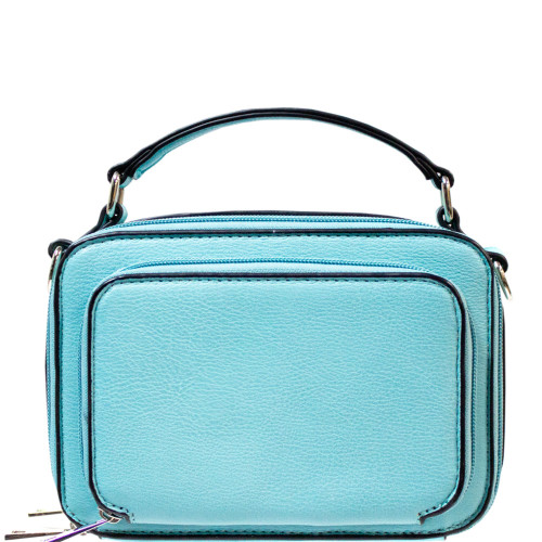 7.5" Teal Blue Textured Vegan Leather Crossbody Satchel - IMAGE 1