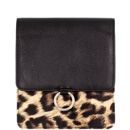 7.5" Black and Gold Faux Leopard Textured Vegan Leather Crossbody Box Bag - IMAGE 1
