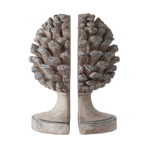 Set of 2 Gray Traditional Pine Cone Bookends 8.5" - IMAGE 1